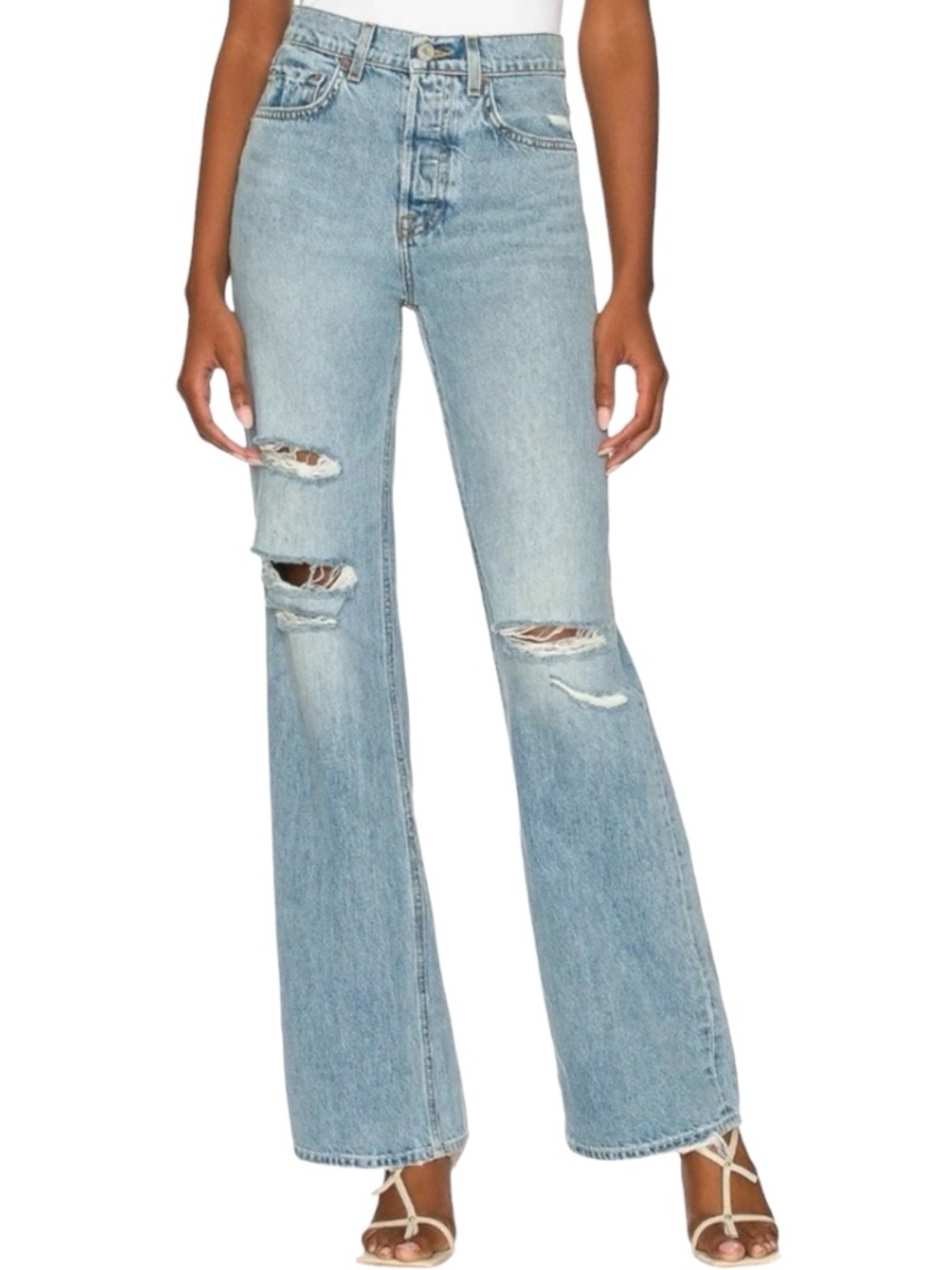 NWT GRLFRND Jeans Brooklyn High Rise Loose Straight Distressed Blue Size 27